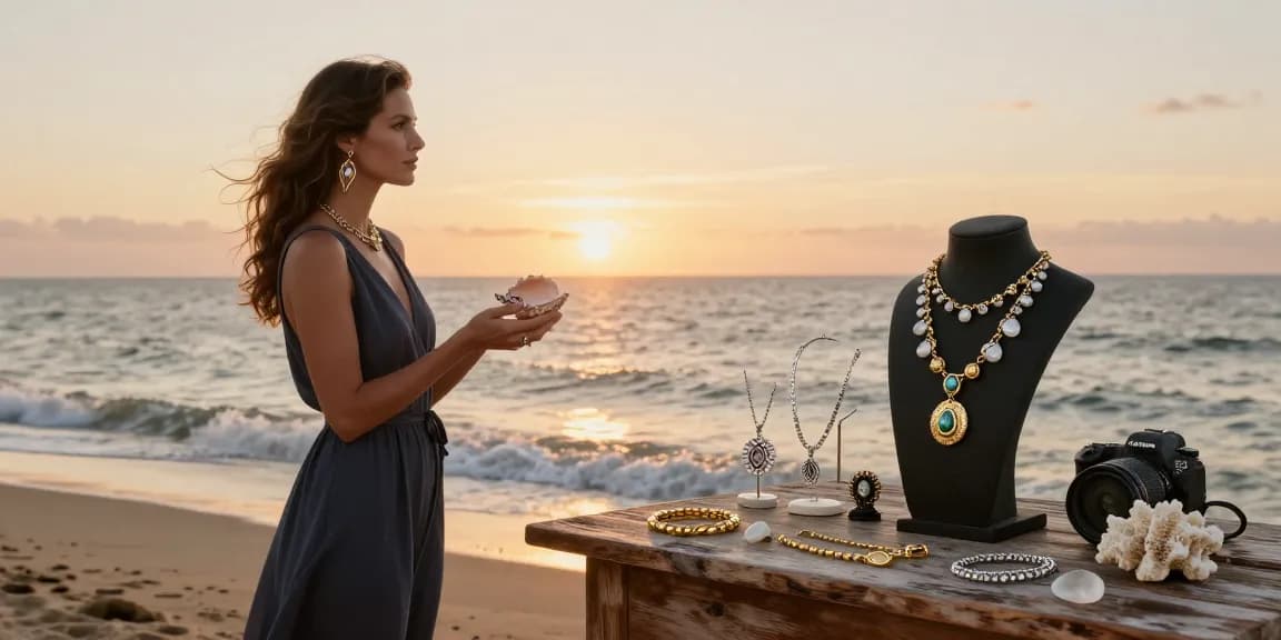 Discover stunning british fine jewellery on a serene beach, showcasing handcrafted pieces inspired by the sea.